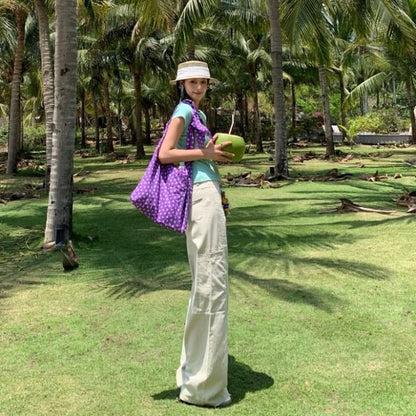 High Rise Plain Wide Leg Cargo Pants (Various Designs)