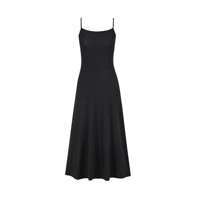 Spaghetti Strap Scoop Neck Plain Maxi A-Line Dress