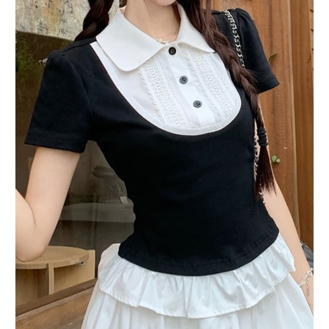 Two Tone Slim Tee with Elastic Waist Midi Flared Skirt