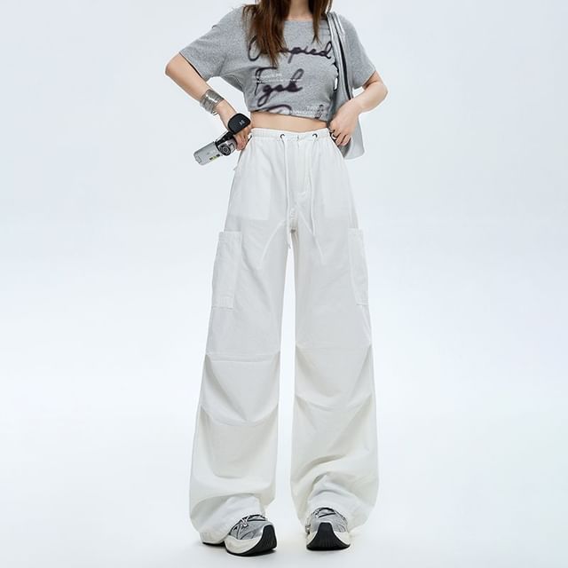 Drawstring Waist Plain Baggy Cargo Pants (Various Designs)
