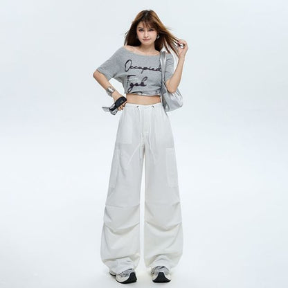 Drawstring Waist Plain Baggy Cargo Pants (Various Designs)