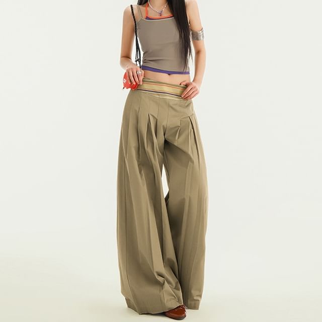 Low Rise Striped Wide Leg Cargo Pants
