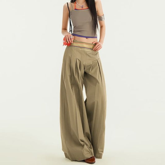 Low Rise Striped Wide Leg Cargo Pants