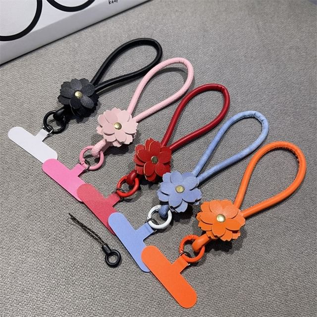 Strap Faux Phone and Lanyard Floral Leather Pad with