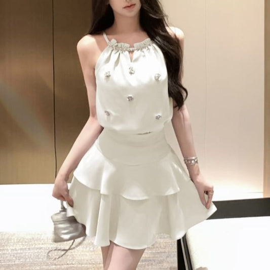 Halter Top and Mini Flared Skirt Set