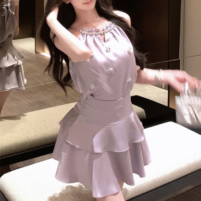 Halter Top and Mini Flared Skirt Set