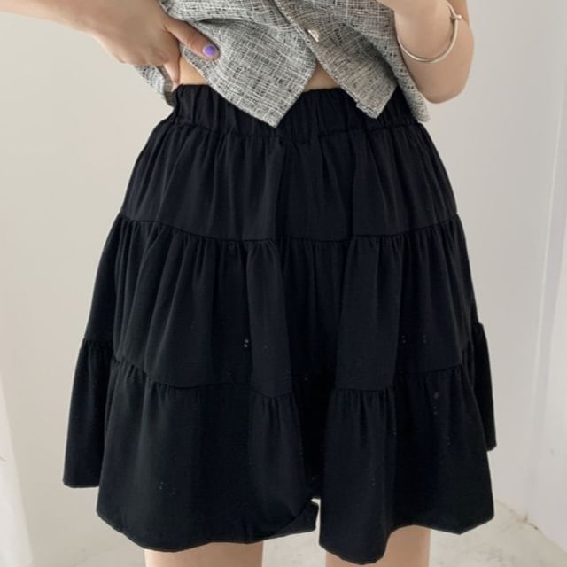 Plaid Lace Trim Blouse with High Rise Mini Flared Skirt