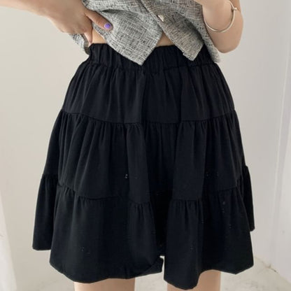 Plaid Lace Trim Blouse with High Rise Mini Flared Skirt