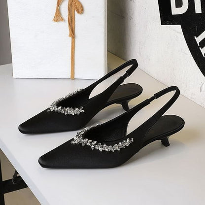 Rhinestone Slingback Kitten Heel Sandals