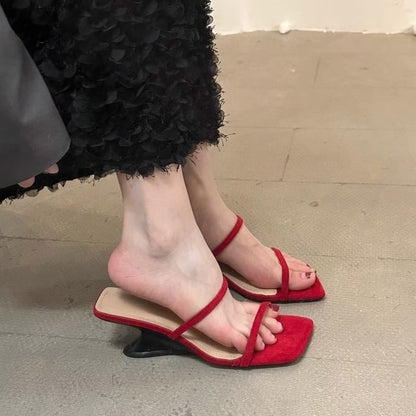 Low Heel Square Toe Strap Sandals