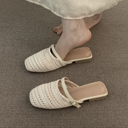 Square Toe Plain Knit Mules