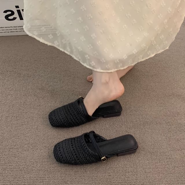 Square Toe Plain Knit Mules