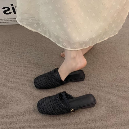 Square Toe Plain Knit Mules
