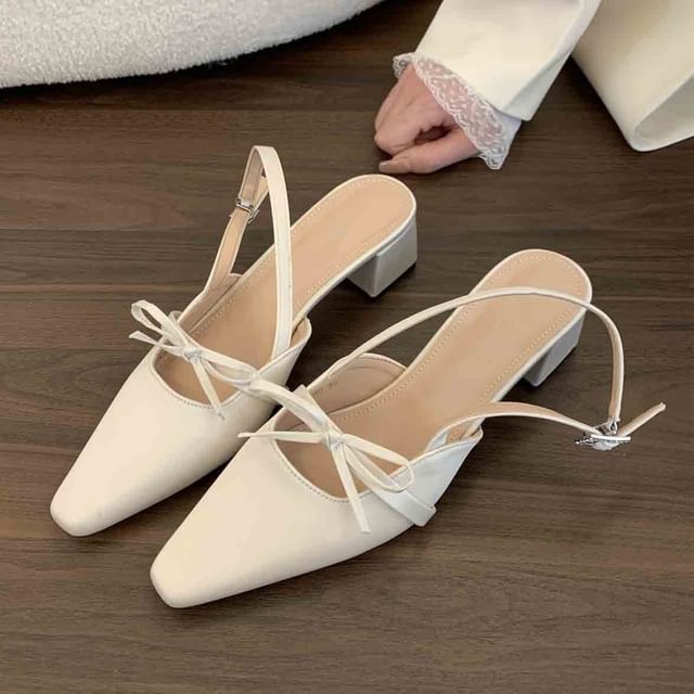 Block Heel Plain Pointy Sandals