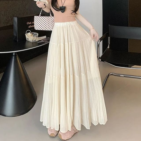 Elasticated Pleated Floor-Length Skirt