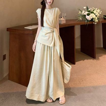 Boat Neck Blouse and Maxi Flared Skirt Set