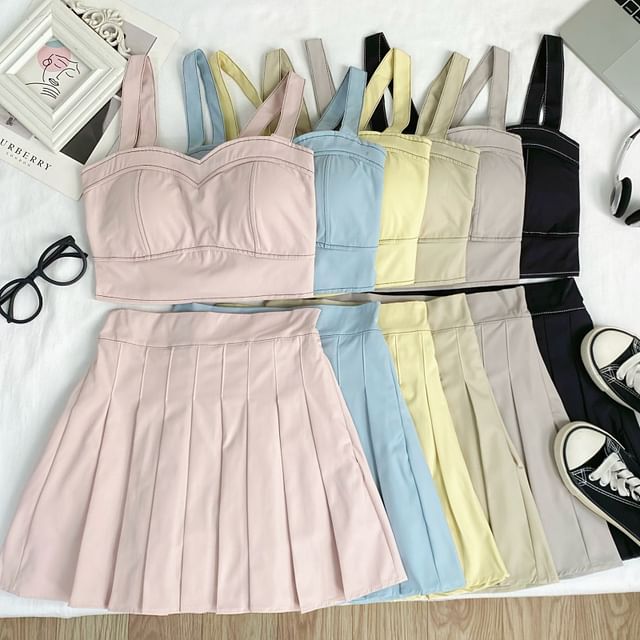Crop Cami and Pleated Mini Skirt Ensemble