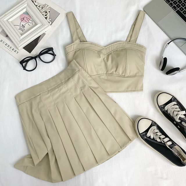 Crop Cami and Pleated Mini Skirt Ensemble
