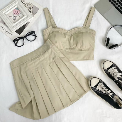 Crop Cami and Pleated Mini Skirt Ensemble