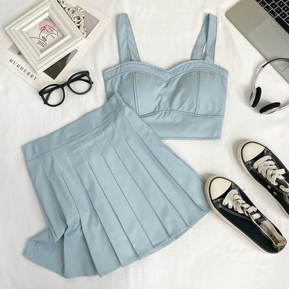 Crop Cami and Pleated Mini Skirt Ensemble