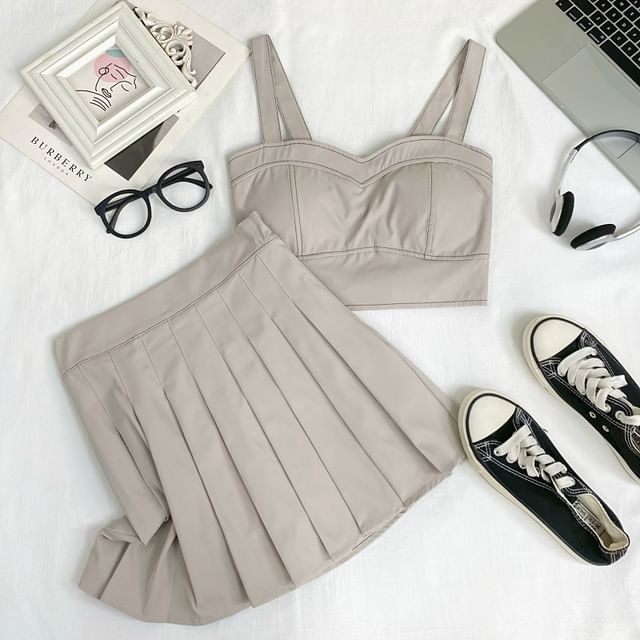 Crop Cami and Pleated Mini Skirt Ensemble