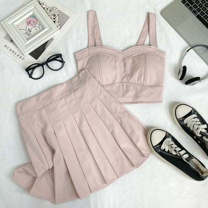 Crop Cami and Pleated Mini Skirt Ensemble