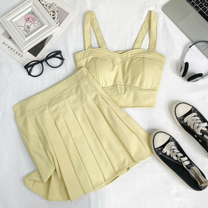 Crop Cami and Pleated Mini Skirt Ensemble