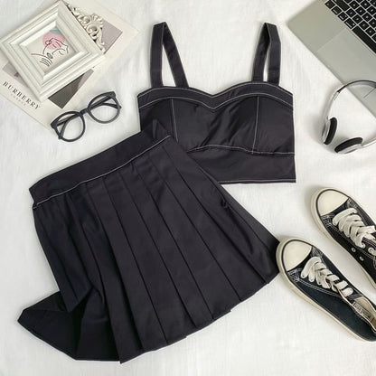 Crop Cami and Pleated Mini Skirt Ensemble