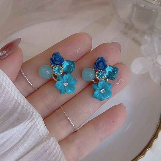 Rhinestone Floral Earring Statement Alloy