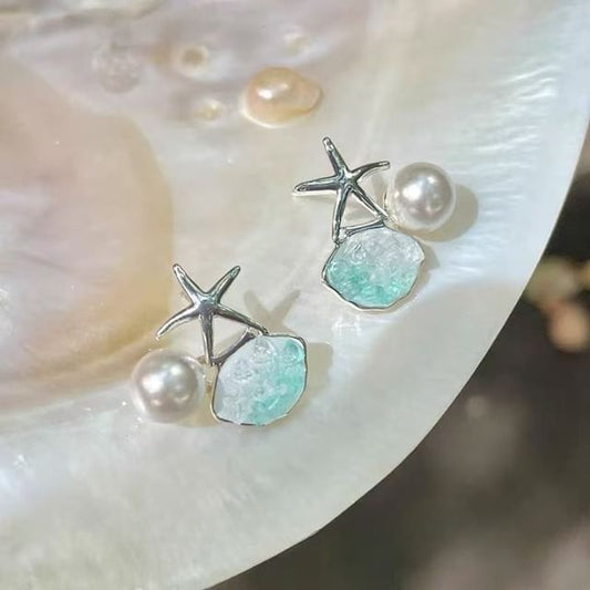 Pearl Alloy Stud Faux Rhinestone Earring Starfish