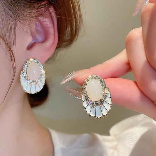 Rhinestone Statement Gemstone Faux Earring Glaze Alloy