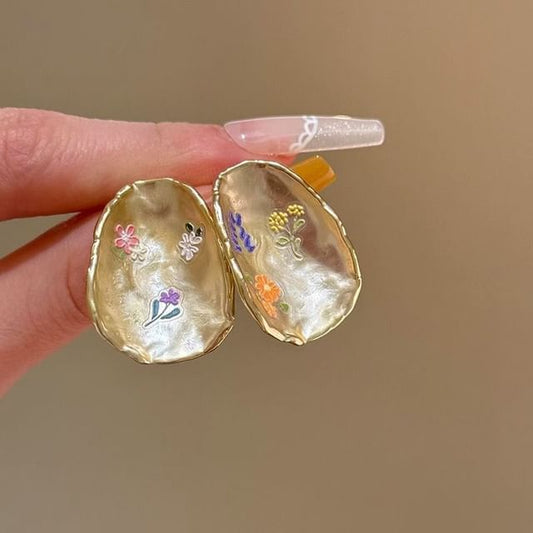 Floral Alloy Glaze Statement Earring