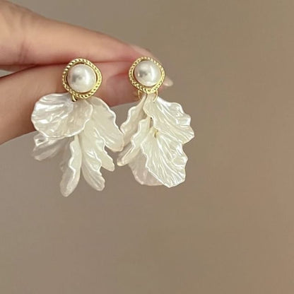 Pearl Faux Petal Statement Earring Alloy