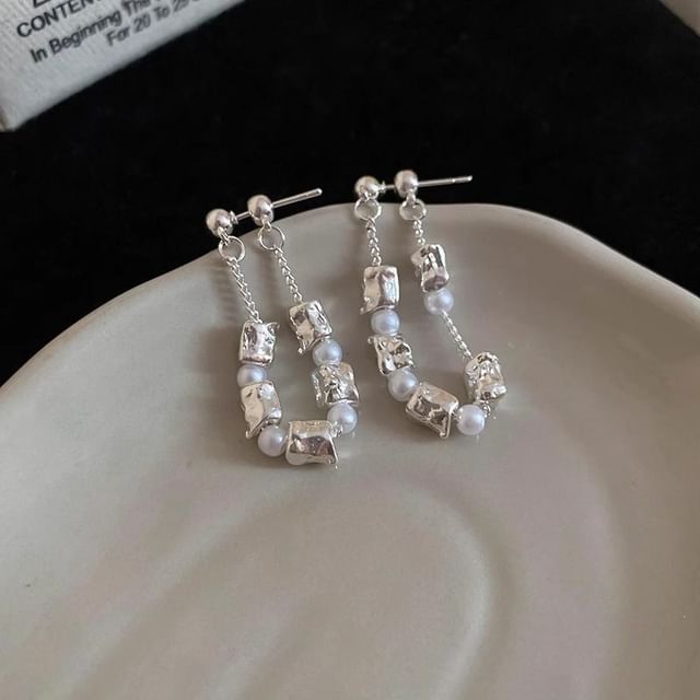 Faux Dangle Pearl Alloy Earring Hoop Chain