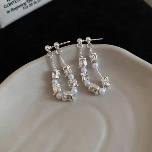 Faux Dangle Pearl Alloy Earring Hoop Chain