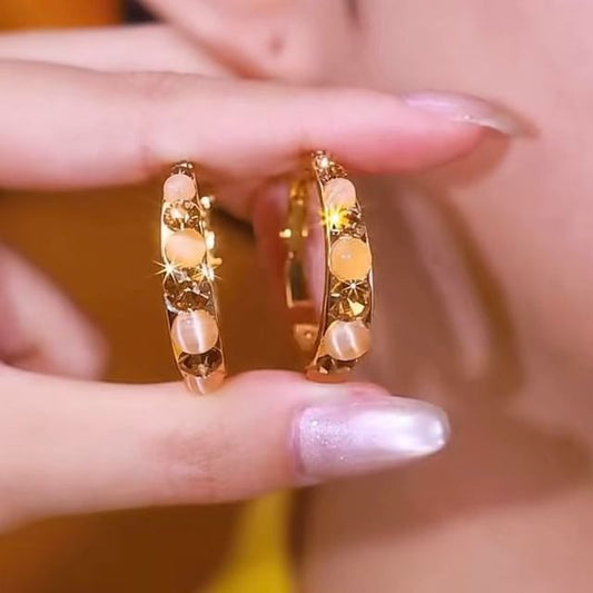 Faux Rhinestone Alloy Gemstone Hoop Earring