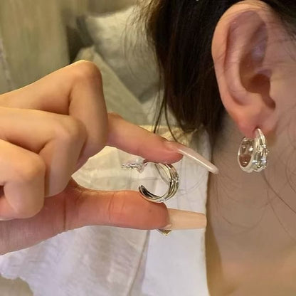 Earring Hoop Textured Open Alloy