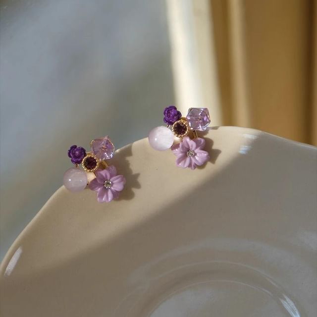 Rhinestone Floral Earring Statement Alloy