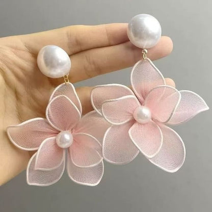 Pearl Faux Statement Earring Mesh Floral Alloy