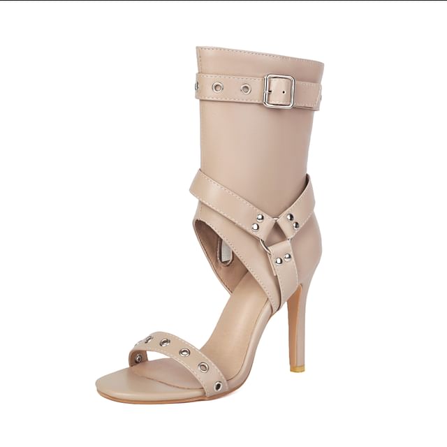 Stiletto Heel Studded Grommet Buckled Sandals