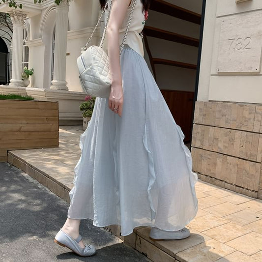 High-Waist Plain Maxi Flared Skirt