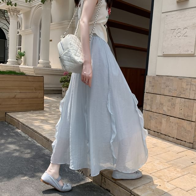 High-Waist Plain Maxi Flared Skirt