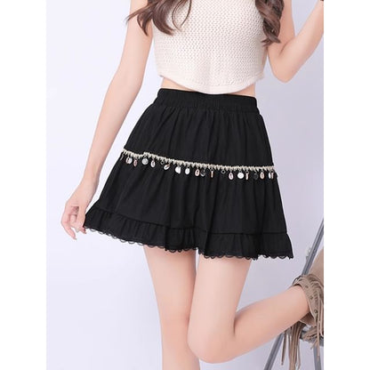 High-Waist Plain Mini A-Line Skirt
