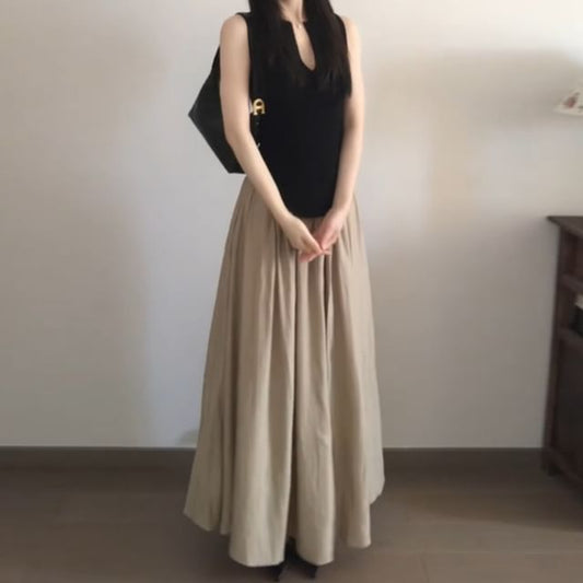 High-Rise Plain Maxi Flared Skirt