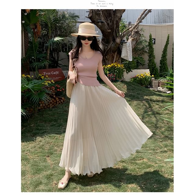 High-Rise Mesh Maxi Flared Skirt