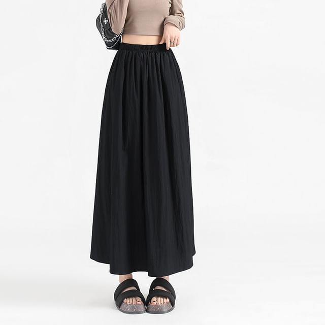 High-Rise Plain Maxi Flared Skirt