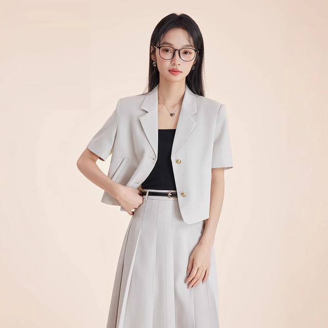 Blazer and Pleated Midi Skirt Set