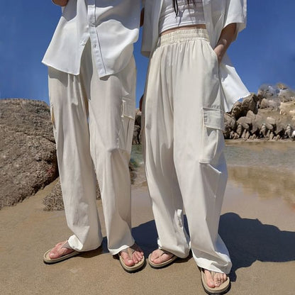 Couple Matching Plain Loose Fit Cargo Pants