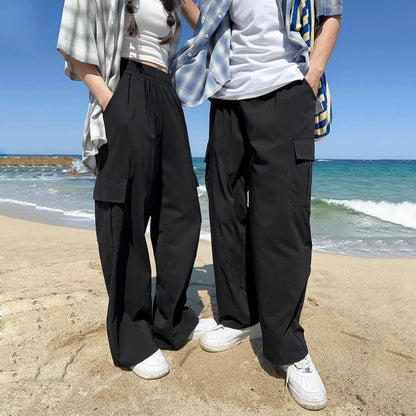 Couple Matching Plain Loose Fit Cargo Pants