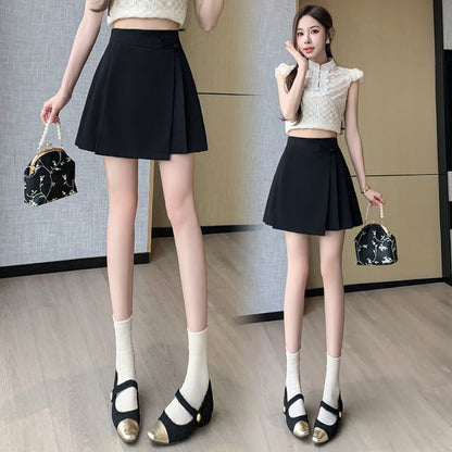 Pleated Mini Flared Skirt with High Waist
